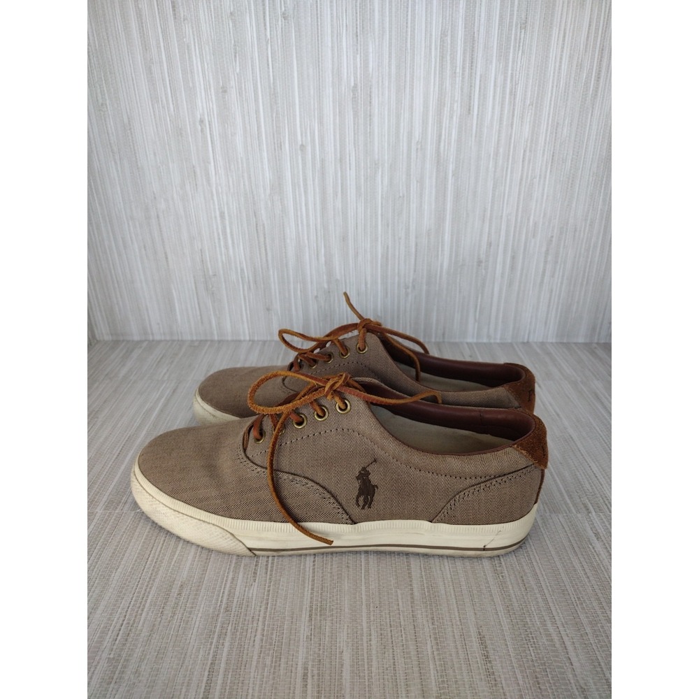 Polo Ralph Lauren Vaughn Chambray Herringbone Sport Brown Shoes Men 8.5D Lace Up - Picture 6 of 8